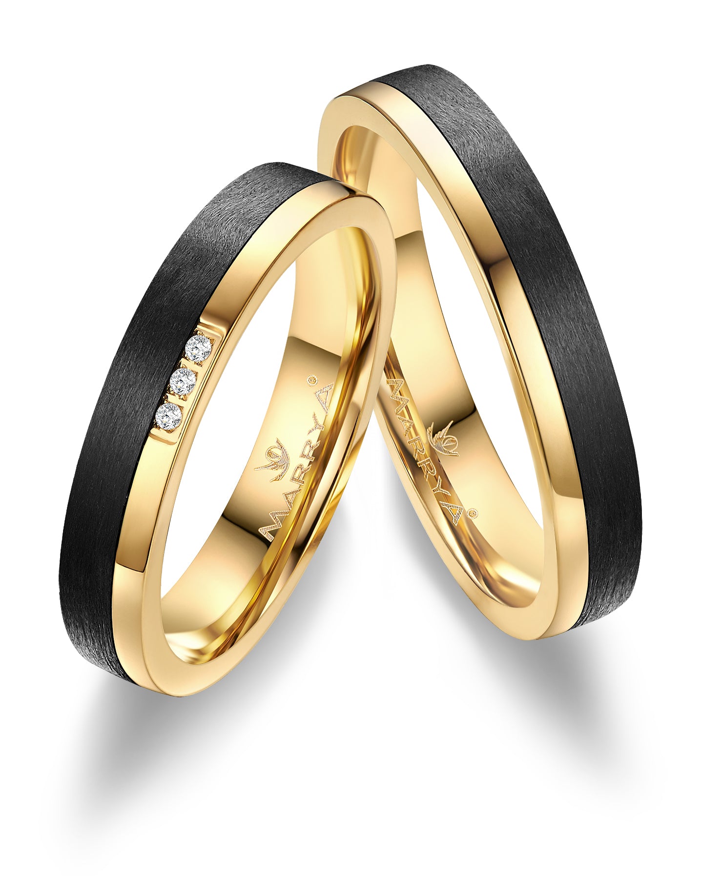 Trauringe Partnerringe in 333 Gelbgold mit Carbon Zirkonia oder Brillant