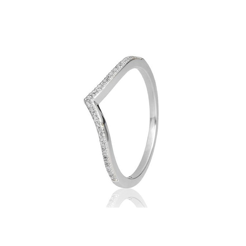 Ein ausgefallener Memoire Ring -V- aus Weißgold mit mehreren strahlenden Diamanten mit 0.125 ct. w/si. Dieser Ring in V-Form eigent sich hervorragend als Vorsteckring zum Ehering oder in Kombination mit einem Solitär.
