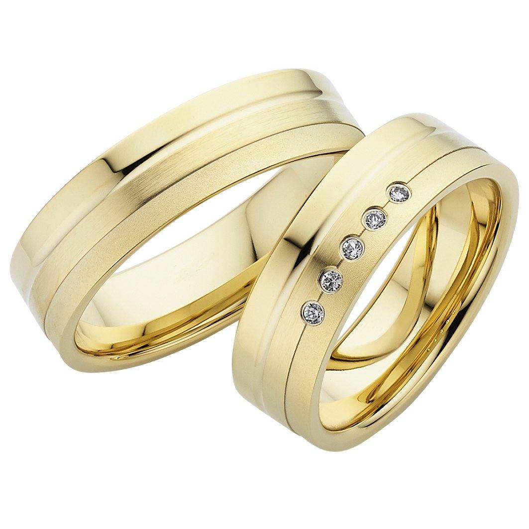 Trauring einfarbig Gelbgold mit Brillianten - Mcollection Aachen