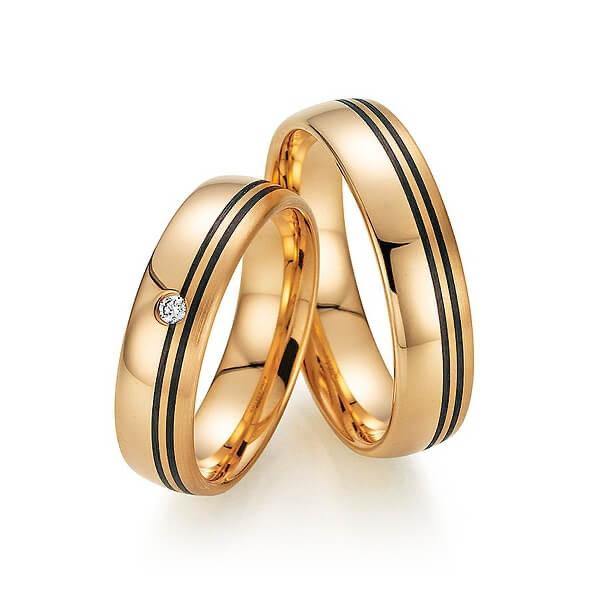 Trauringe Apricotgold/ Carbon zweifarbig mit Brillant - Mcollection Aachen
