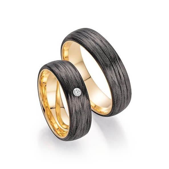 Trauringe Apricotgold/Carbon zweifarbig mit Brillant - Mcollection Aachen