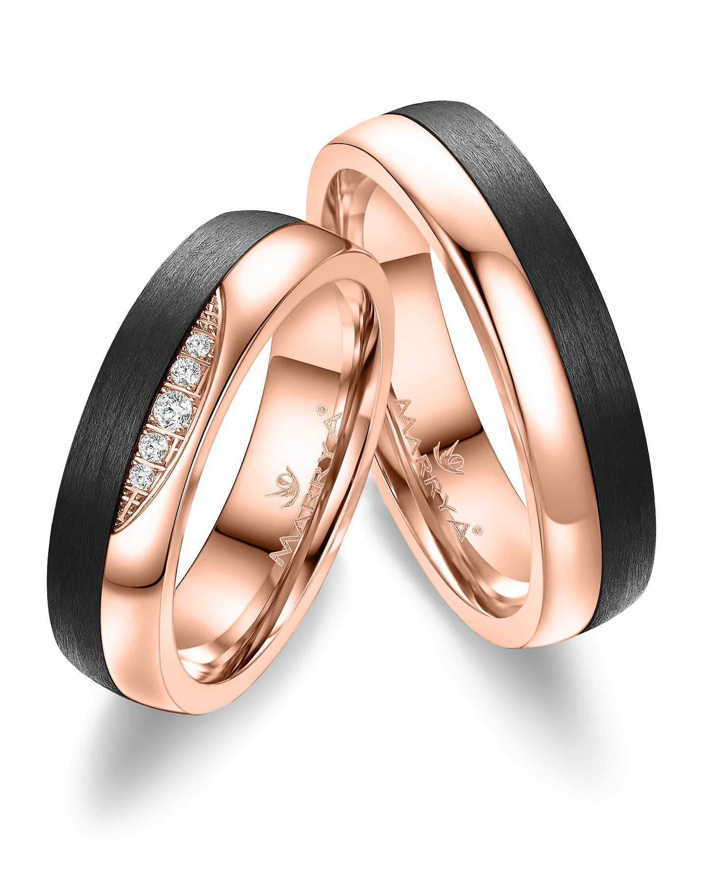 Trauringe Partnerringe 333 Weißgold Carbon mit Zirkonia oder Brillant