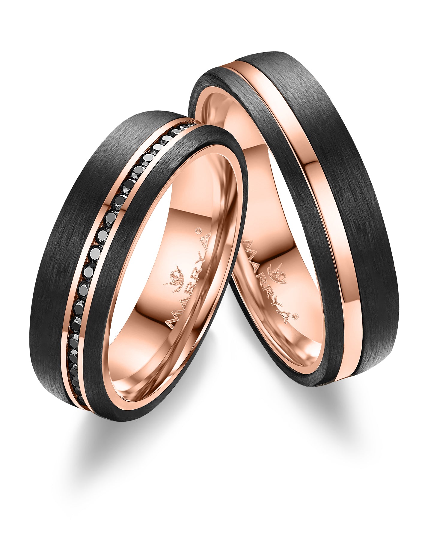 138BRBG_Trauringe_Partnerringe_Gelbgold_Carbon_mit_Zirkonia_oder_Brillant_Rotgold Hochzeitsschmiede Aachen