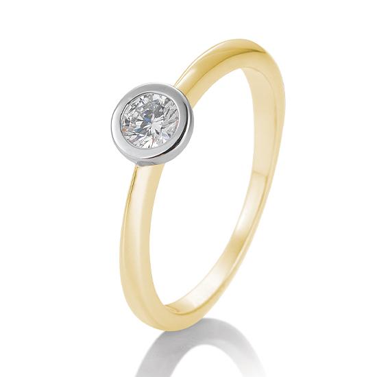 Breuning Solitaire Ring Breuning Solitaire Ring Zargenfassung Bicolor Weiss-Gold/Gelb-Gold in der Hochzeitsschmiede Aachen kaufen