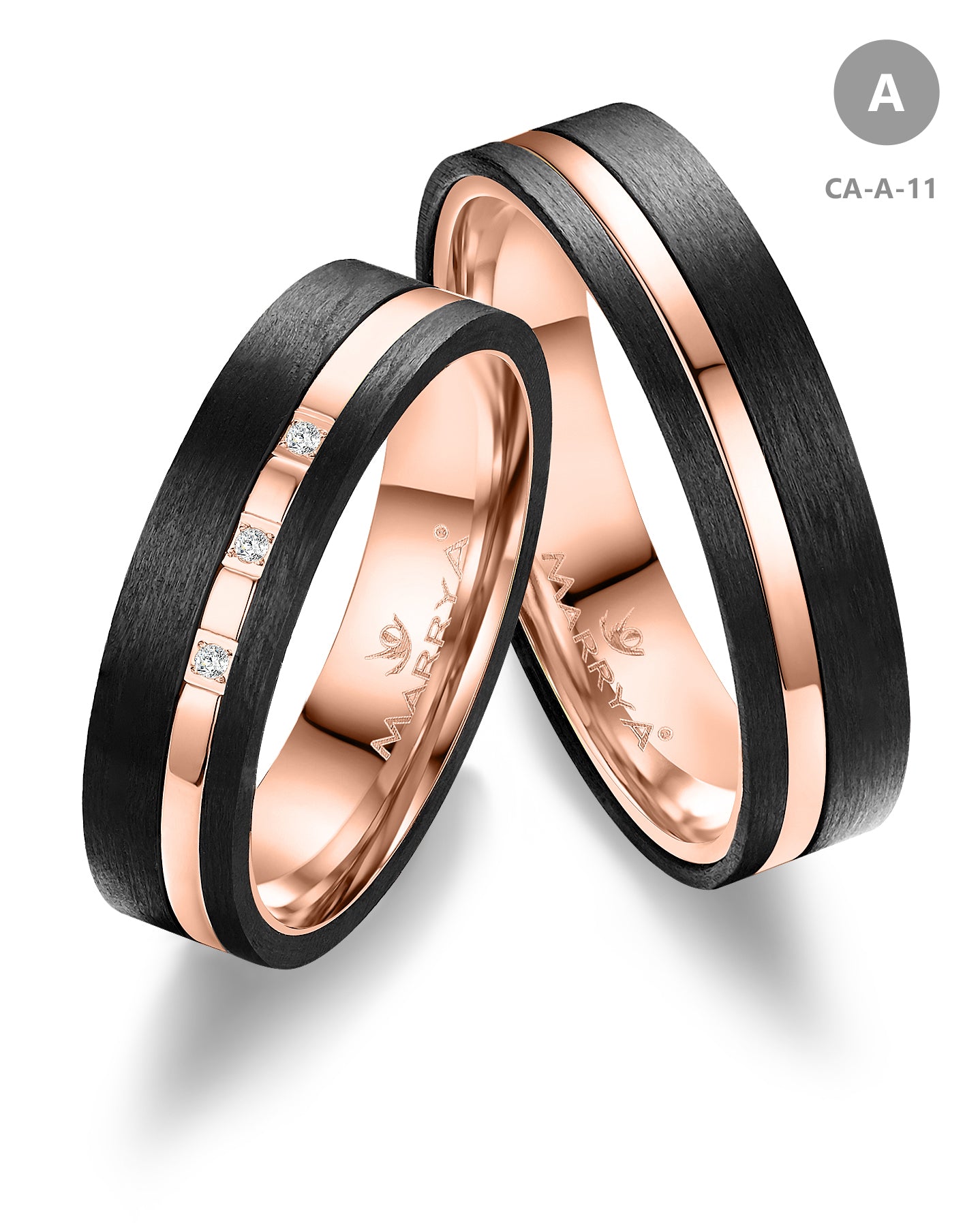 Trauringe Partnerringe 333  Gold mit Carbon Zirkonia oder Brillant