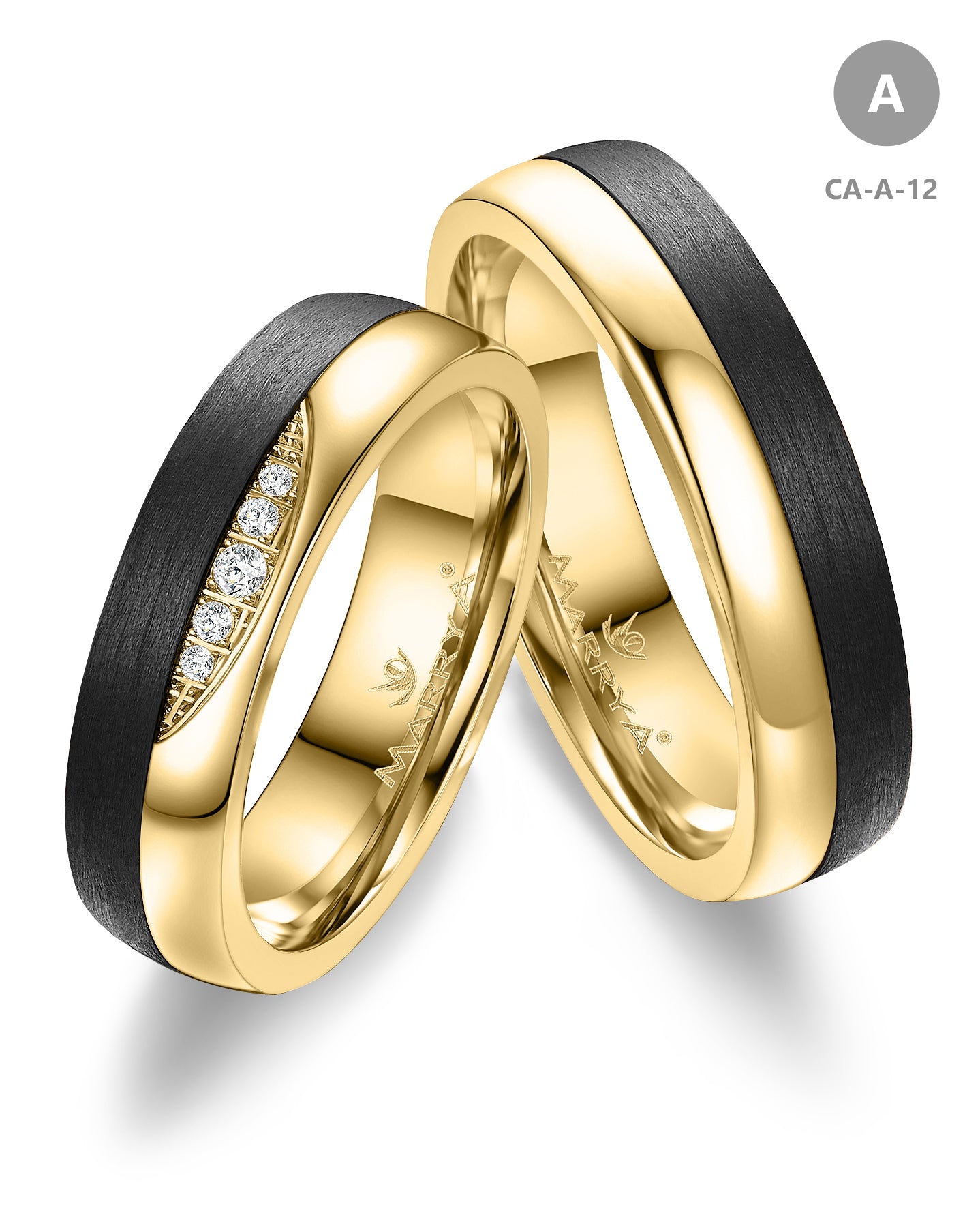 Trauringe Partnerringe 333 Weißgold Carbon mit Zirkonia oder Brillant