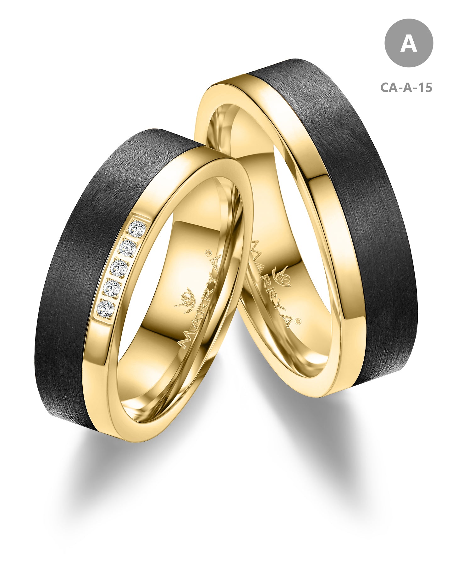 Trauringe Partnerringe  333 Roségold Carbon mit Zirkonia oder Brillant