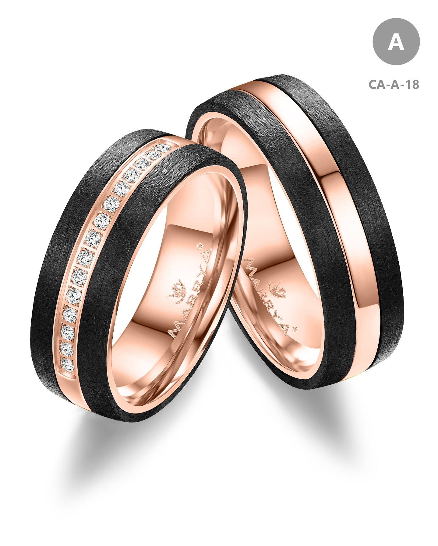 Trauringe Partnerringe  333 Weißgold  Carbon  mit Zirkonia oder Brillant