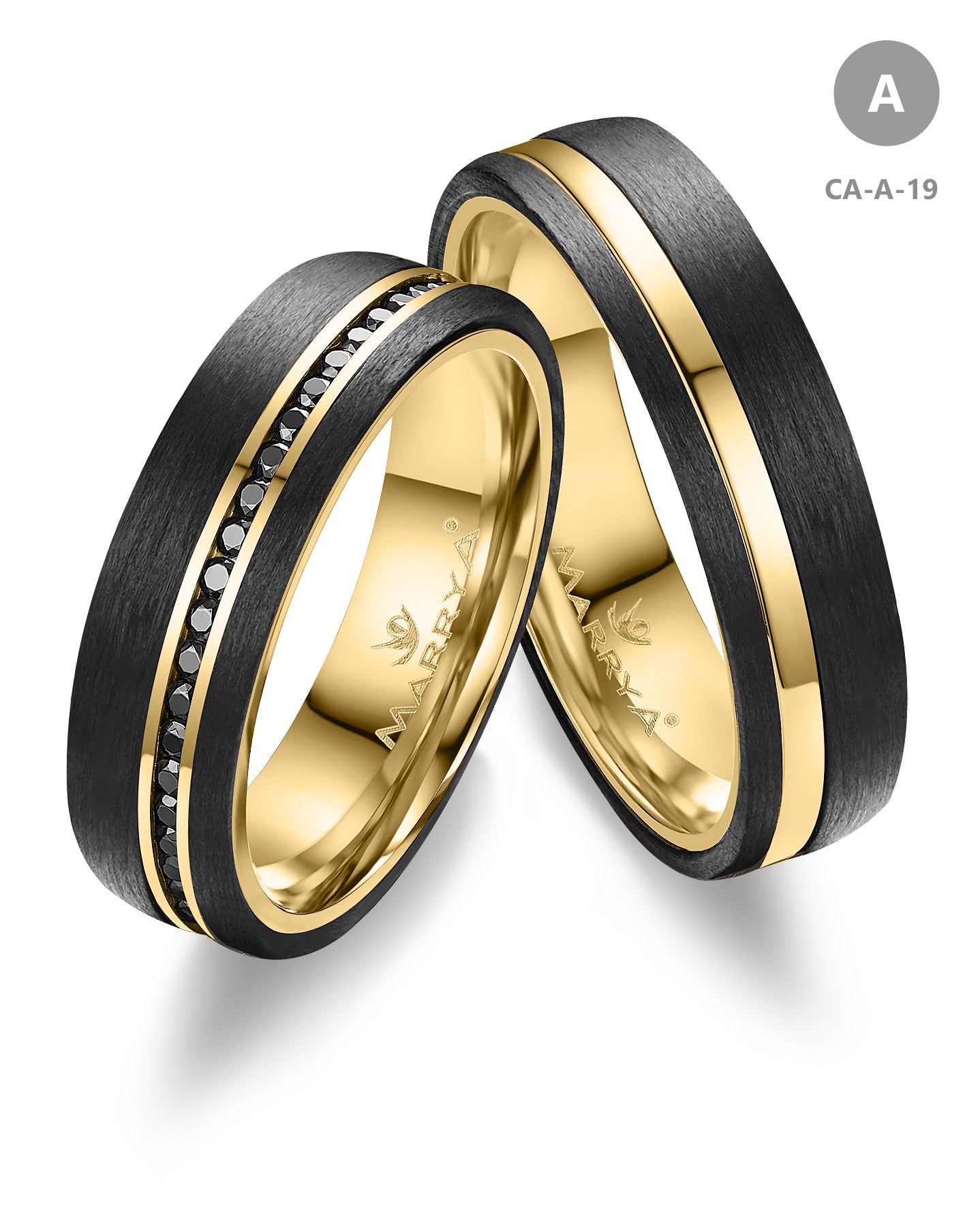 Trauringe/Partnerringe / Gelbgold Carbon mit Zirkonia oder Brillant-Hochzeitsschmiede Aachen