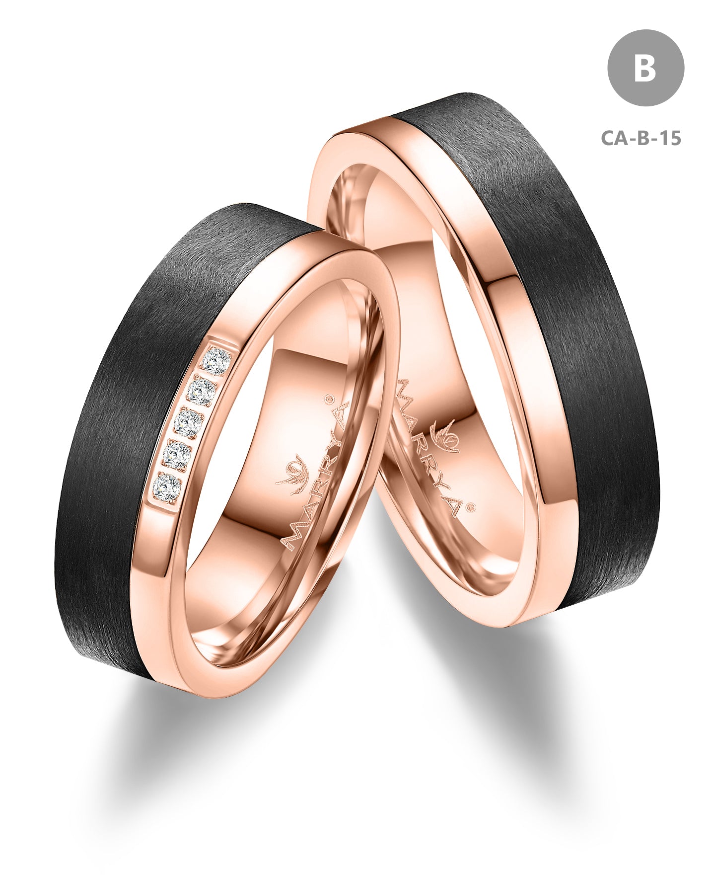 Elegante Trauringe aus - Roségold mit Carbon-Einlage Damenring mit Zirkonia o.Brillanten Hochzeitsschmiede Aachen