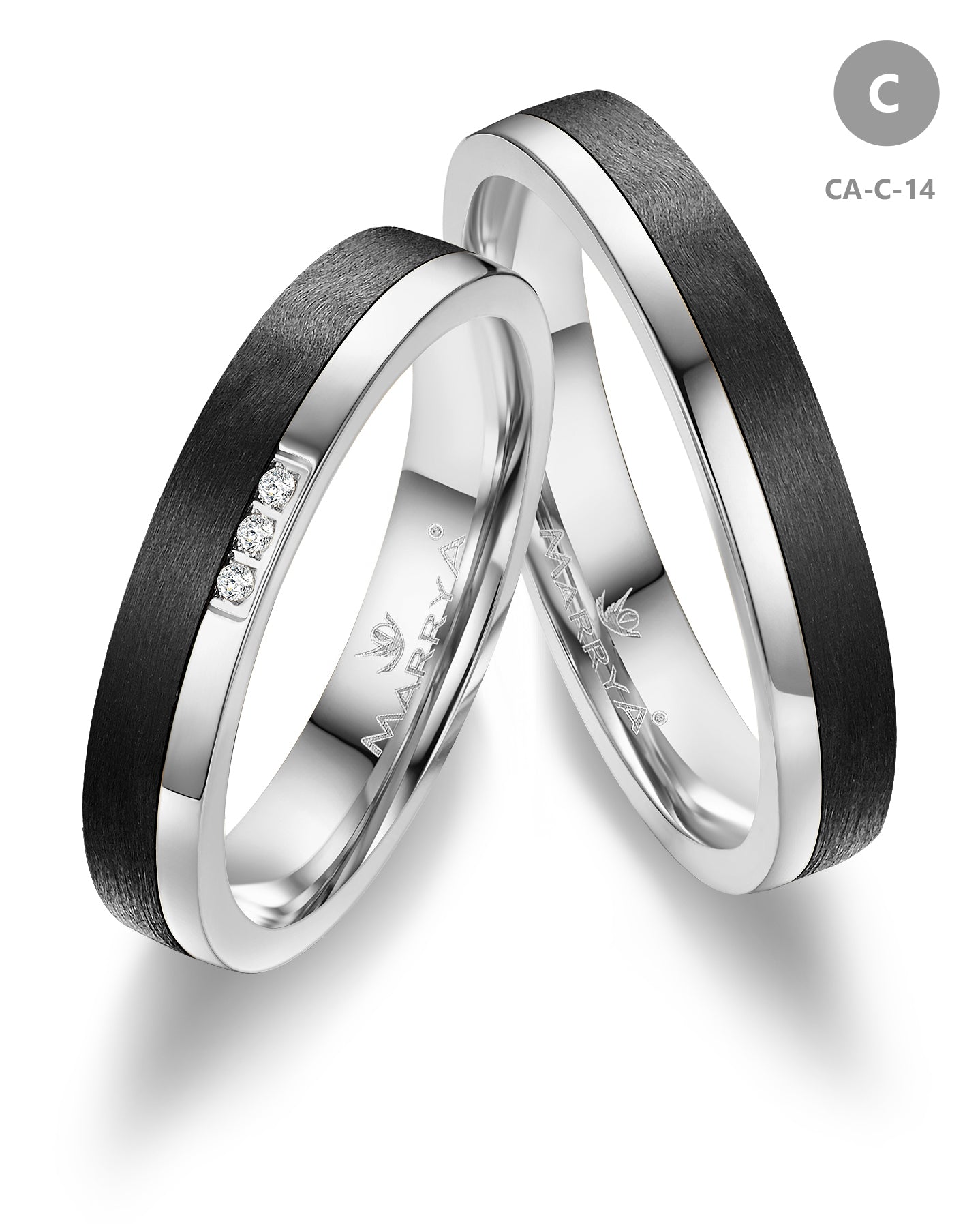 Trauringe Partnerringe in 333 Gelbgold mit Carbon Zirkonia oder Brillant