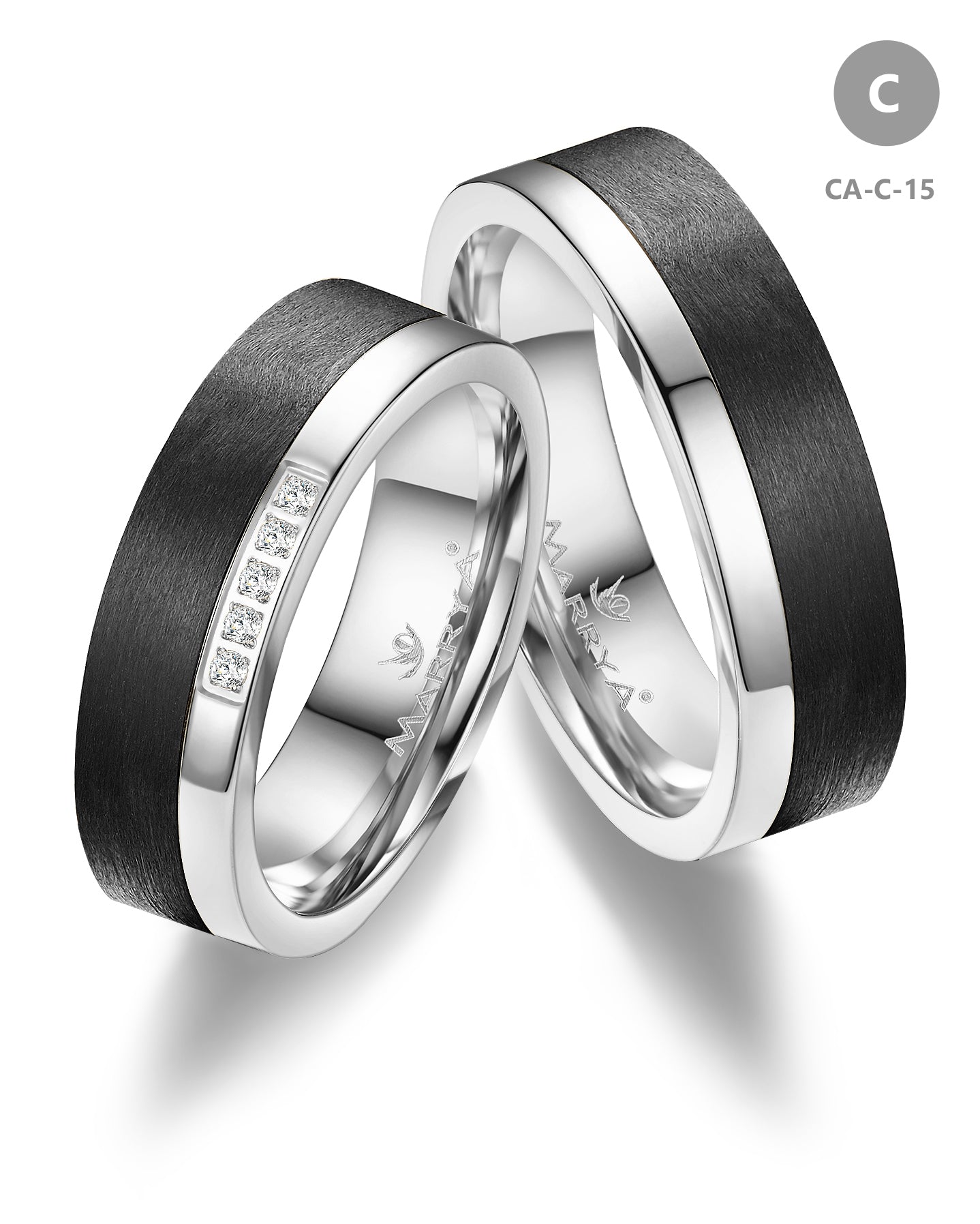 Trauringe Partnerringe  333 Roségold Carbon mit Zirkonia oder Brillant