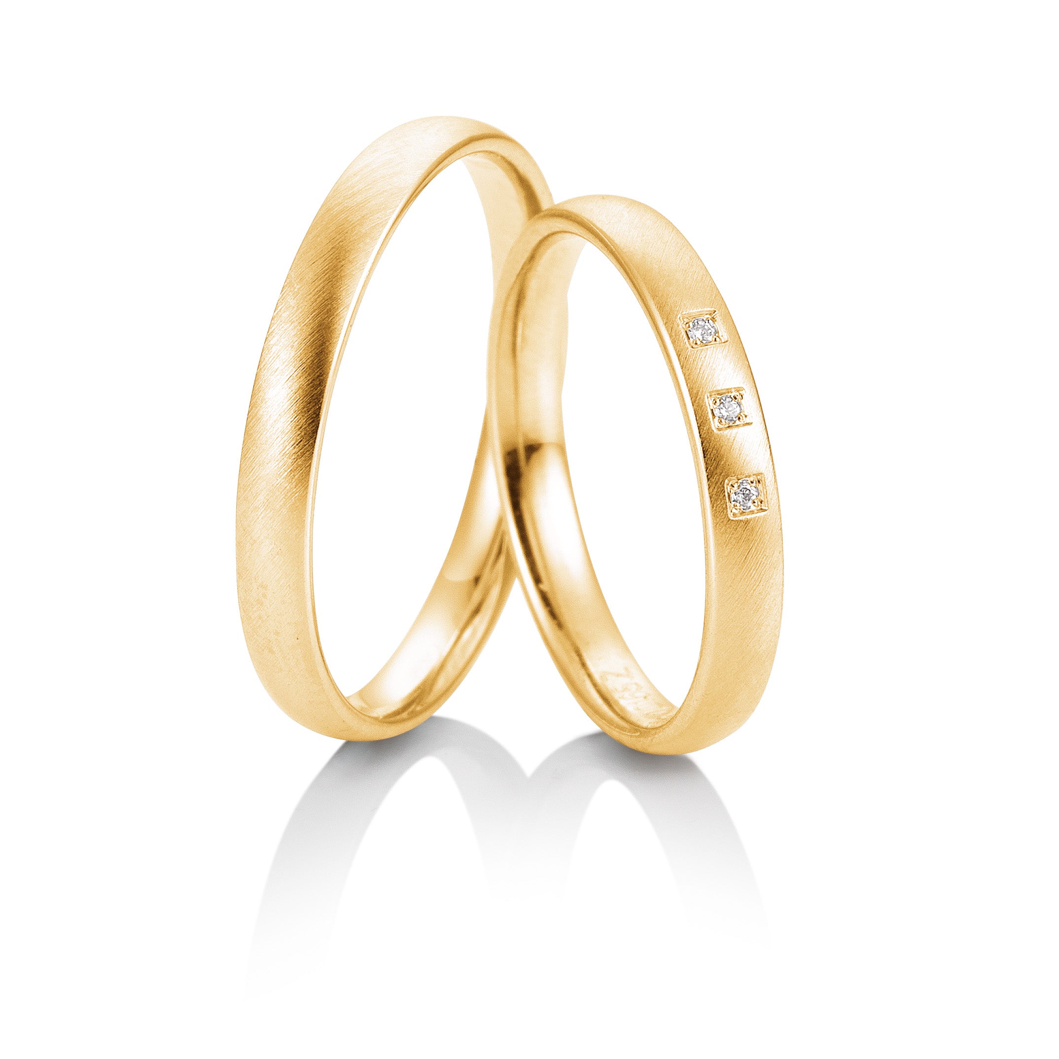 Zeitlose Trauringe Gold Damenring mit 3 Brillanten quermatt