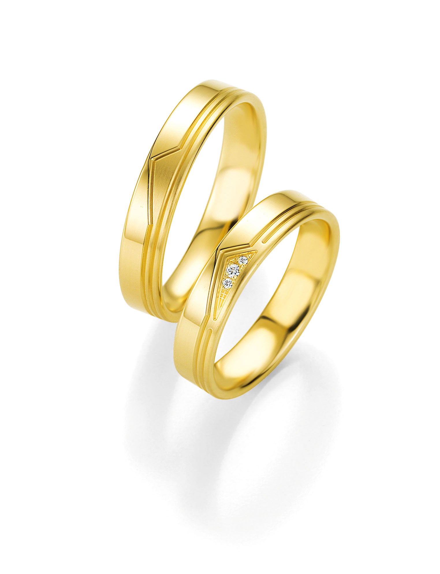 Elegante Trauringe /Eheringe 4,5mm Gelbgold matt-glänzend /Damenring mit Brillant-Hochzeitsschmiede Aachen