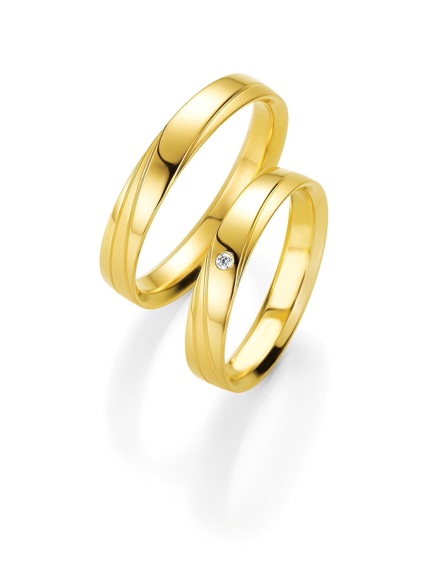 Elegante Trauringe Eheringe 4mm breit in Gelbgold/ Damenring mit Brillant Hochzeitsschmiede Aachen