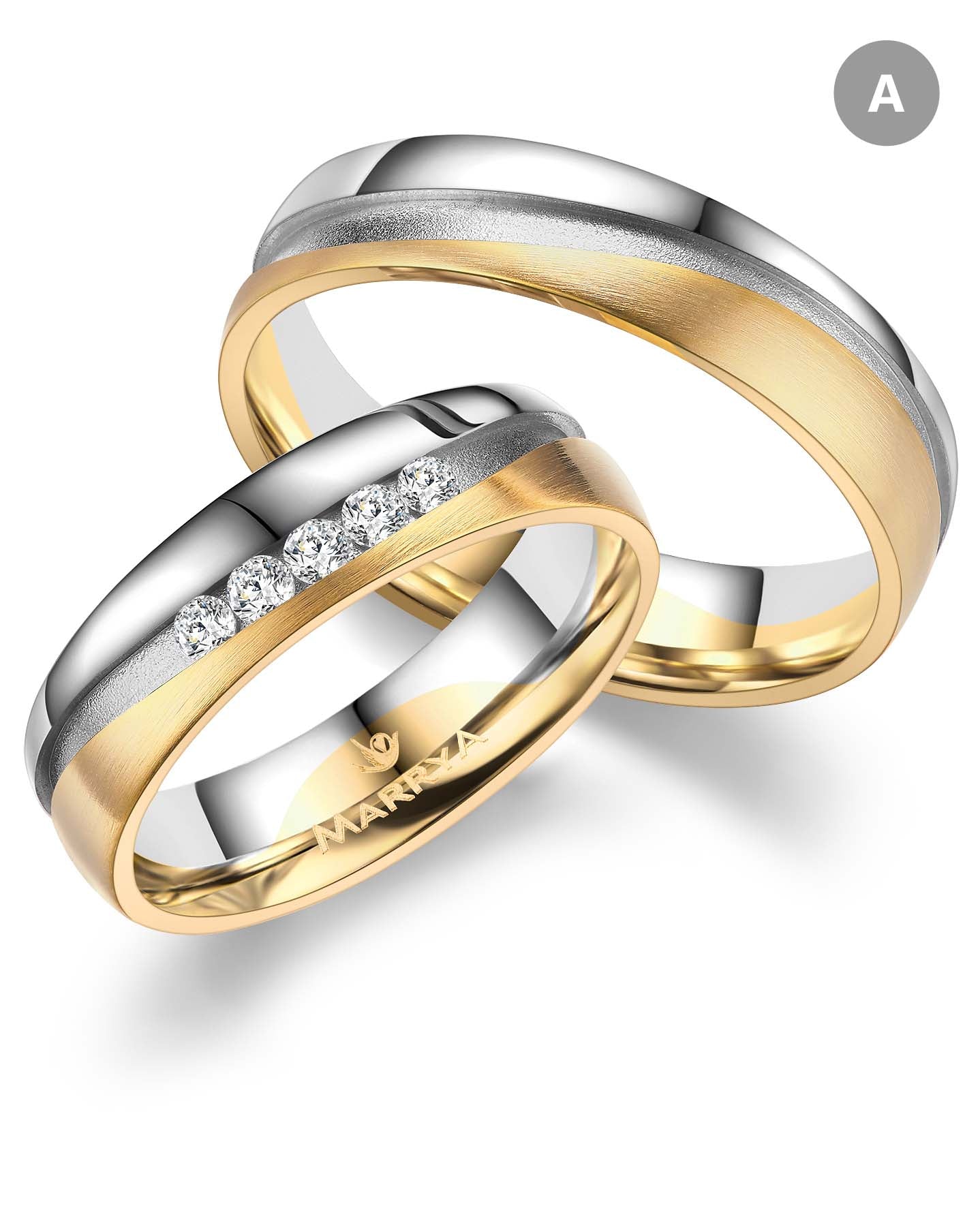 Trauringe /Partnerringe bicolour Gelbgold Weißgold -Damenring mit 5 Brillanten