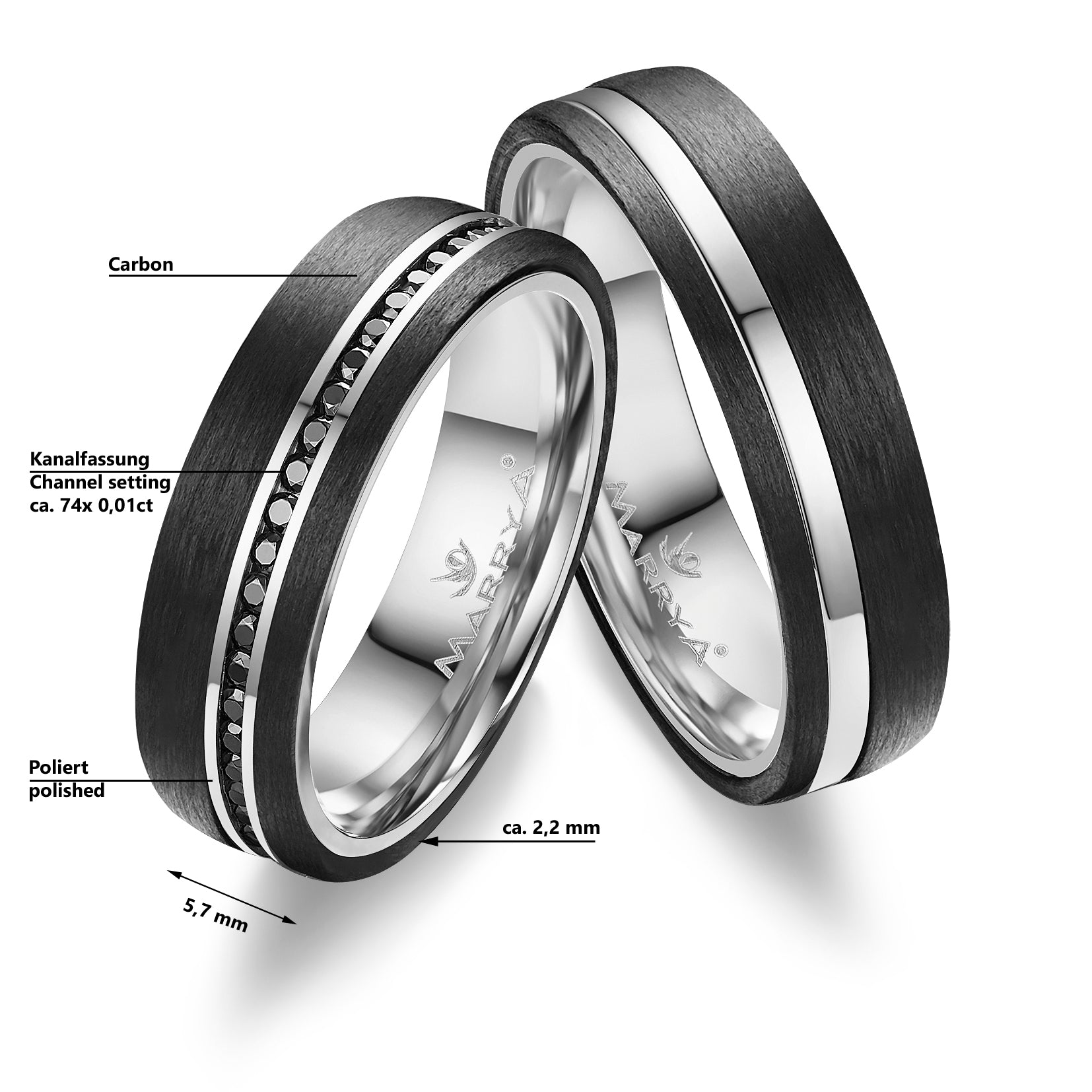 Trauringe/Partnerringe 333 Gelbgold Carbon mit Zirkonia oder Brillant