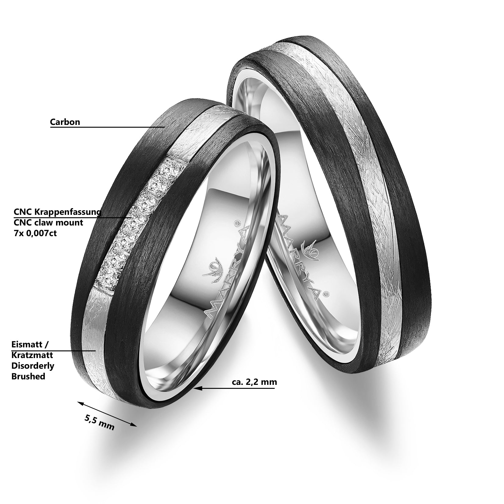 Trauringe Partnerringe 333 Gelbgold Carbon mit Zirkonia oder Brillant