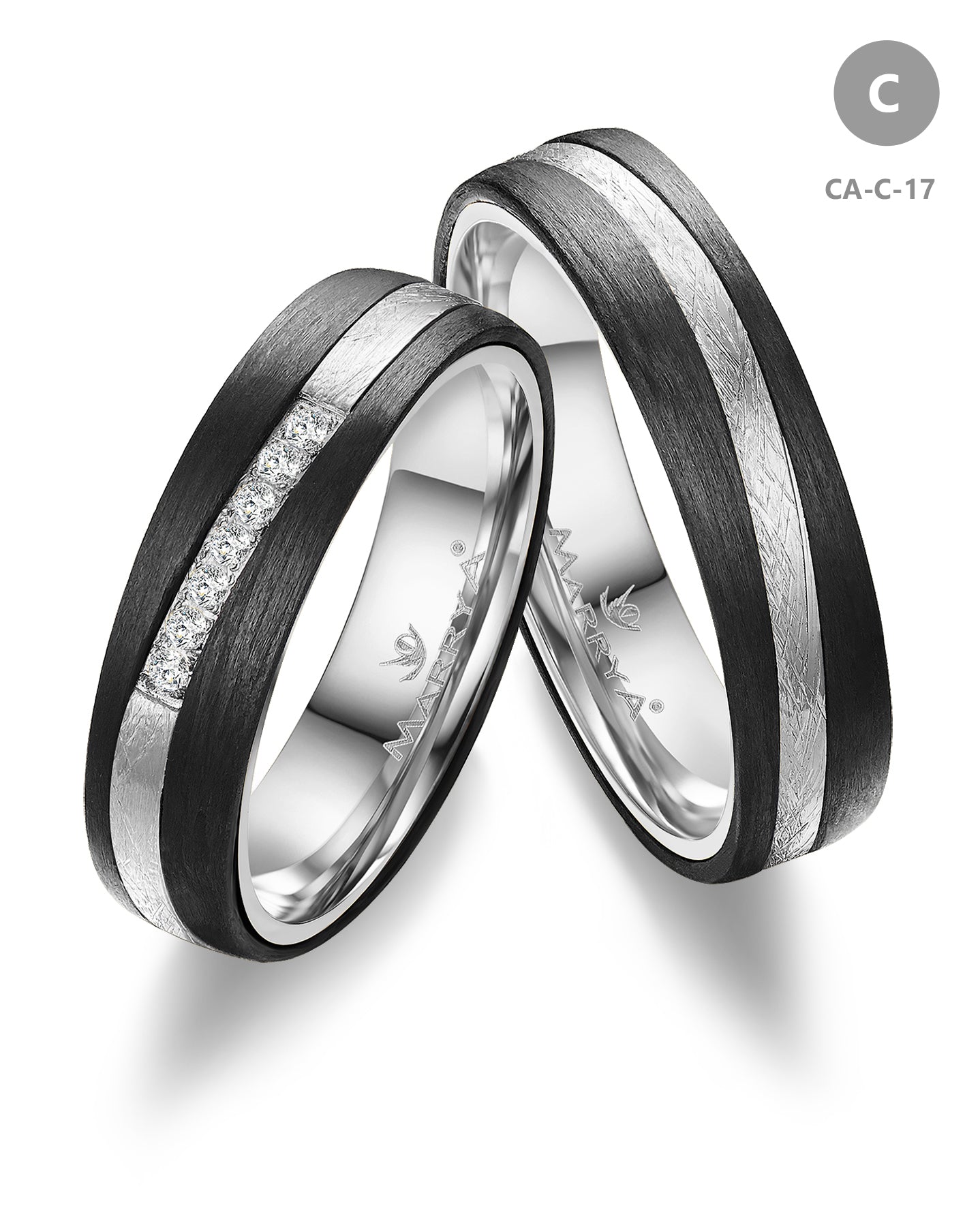 Trauringe Partnerringe  5,5mm Breit Weißgold Carbon mit Zirkonia oder Brillant-Hochzeitsschmiede Aachen