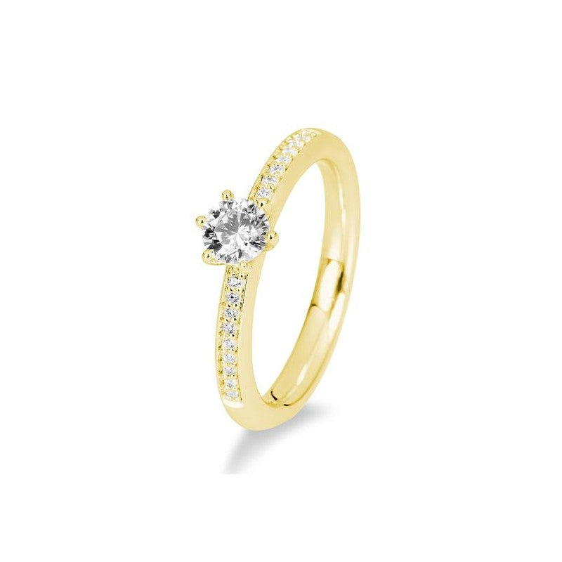 Verlobungsring Pavé 6er Krappe mit Brillanten in Gold oder Platin