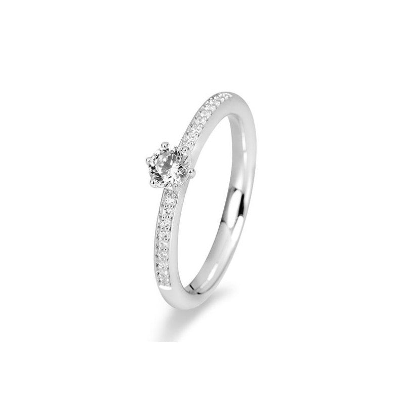 Verlobungsring Pavé 6er Krappe mit Brillanten in Gold oder Platin