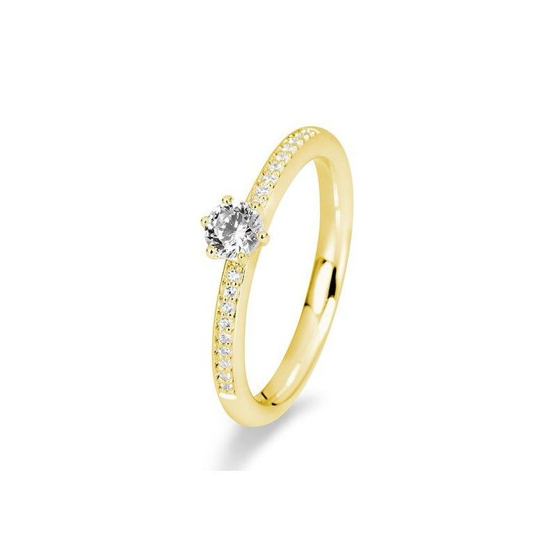 Verlobungsring Pavé 6er Krappe mit Brillanten in Gold oder Platin