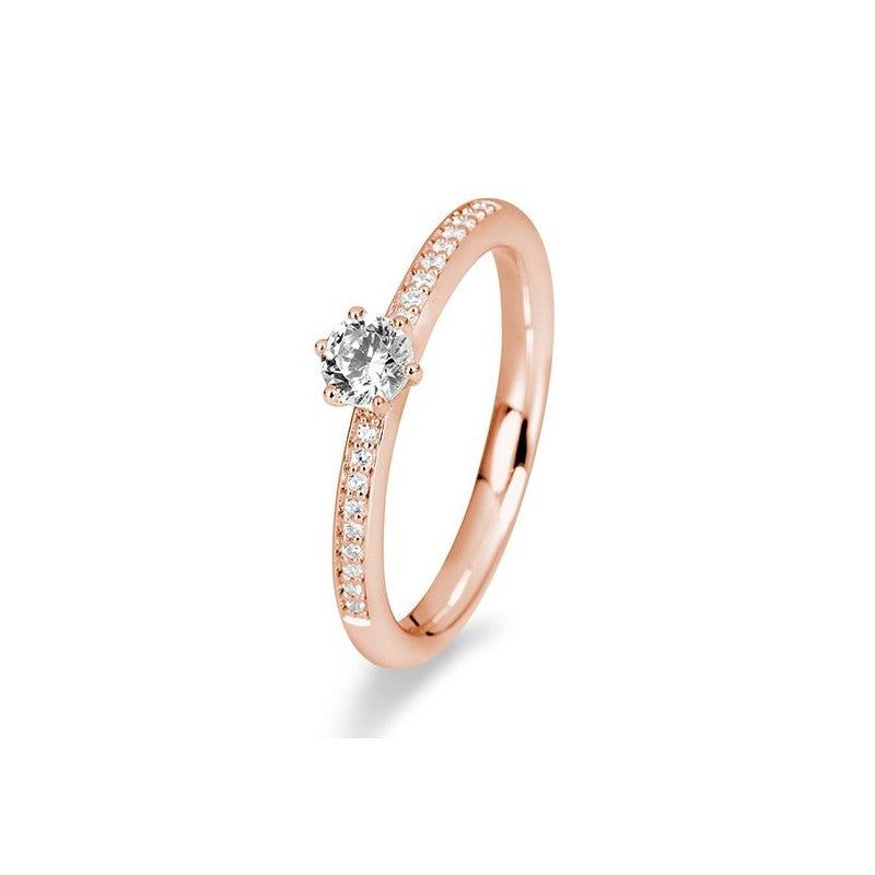 Verlobungsring Pavé 6er Krappe mit Brillanten in Gold oder Platin