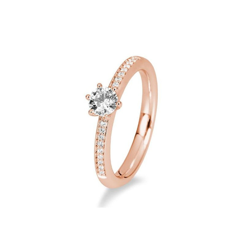 Verlobungsring Pavé 6er Krappe mit Brillanten in Gold oder Platin