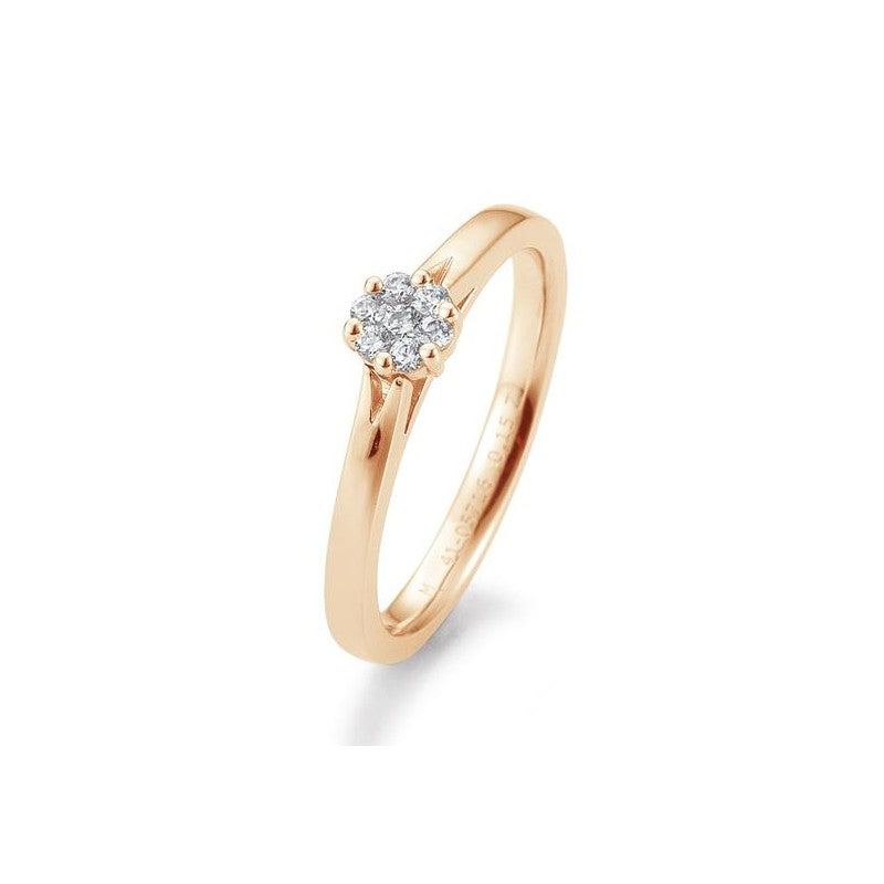 Verlobungsring Rosegold Flower in sechser Krappenfassung mit insgesamt sechs Brillanten