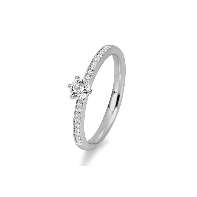 Verlobungsring Pavé 6er Krappe mit Brillanten in Gold oder Platin