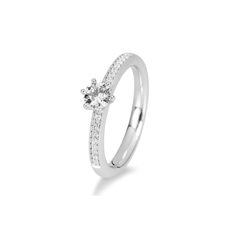 Verlobungsring Pavé 6er Krappe mit Brillanten in Gold oder Platin