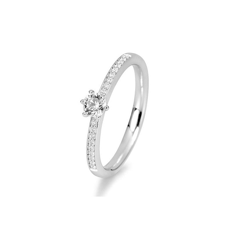 Verlobungsring Pavé 6er Krappe mit Brillanten in Gold oder Platin