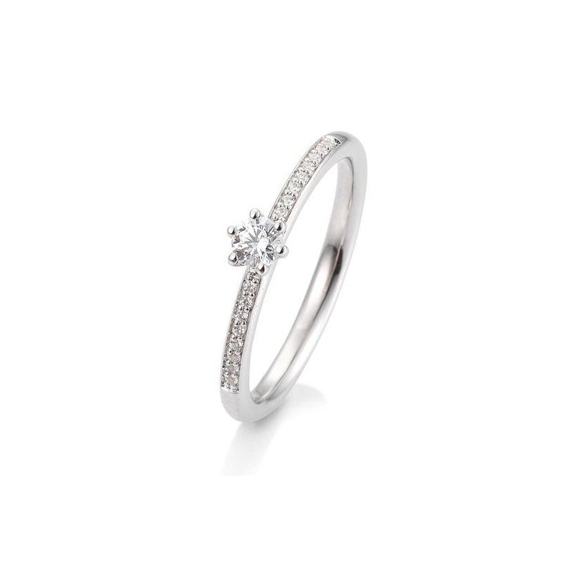 Verlobungsring Pavé 6er Krappe mit Brillanten in Gold oder Platin