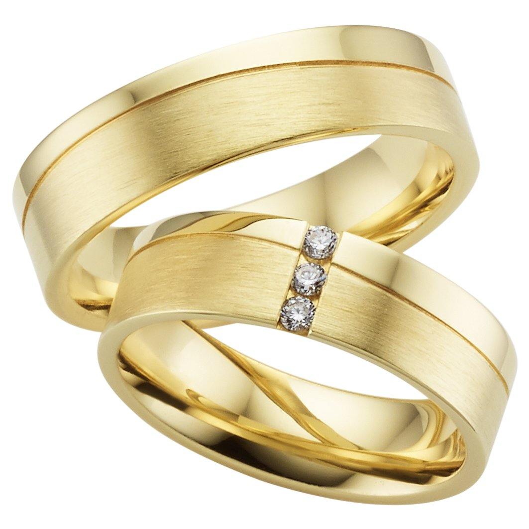 Trauringe einfarbig Gelbgold mit 3  Brillanten - Mcollection Aachen
