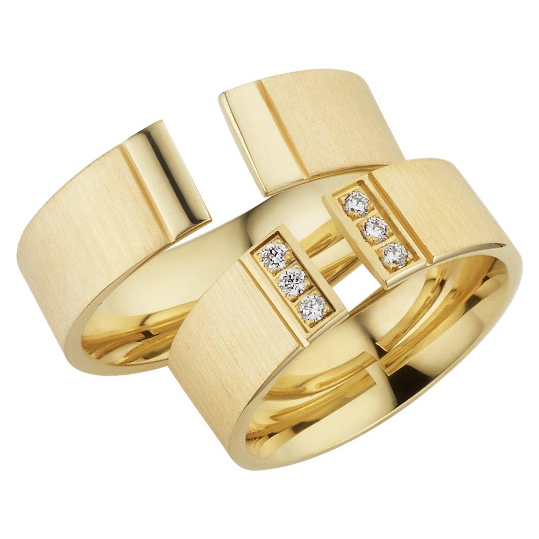 Trauringe einfarbig Gelbgold mit Brillanten - Mcollection Aachen