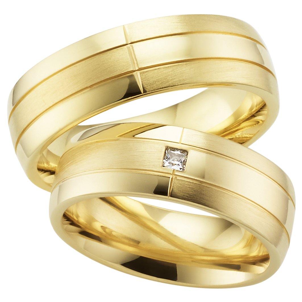 Trauringe einfarbig Gelbgold mit Brillant - Mcollection Aachen