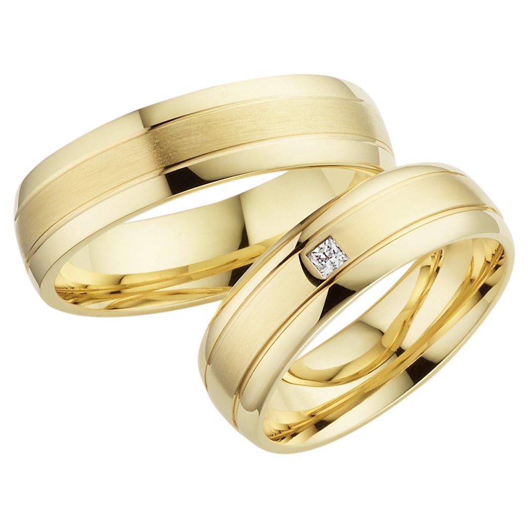 Trauringe einfarbig Gelbgold mit Brillant - Mcollection Aachen