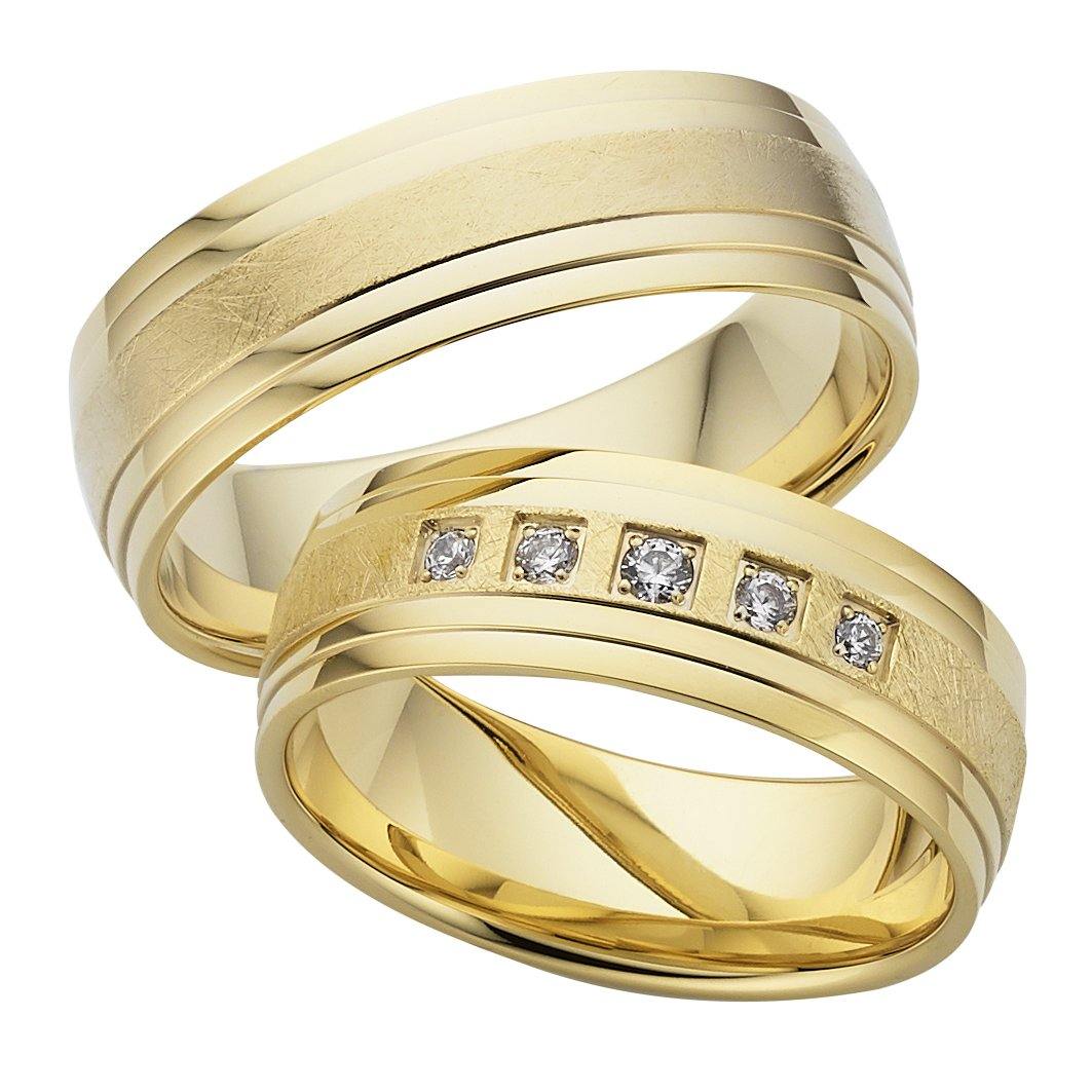 Trauring einfarbig Gelbgold mit Brillanten - Mcollection Aachen