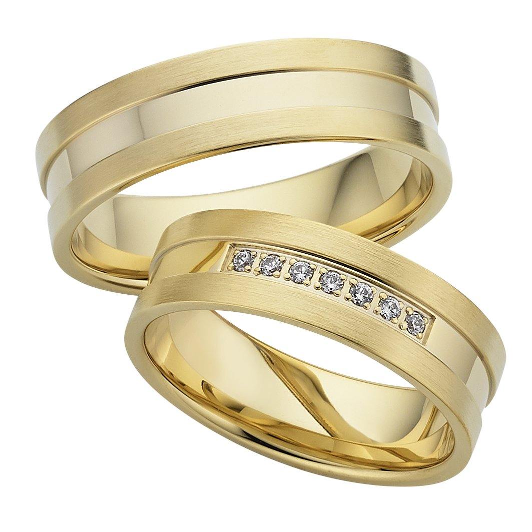 Trauring einfarbig Gelbgold mit Brillanten - Mcollection Aachen