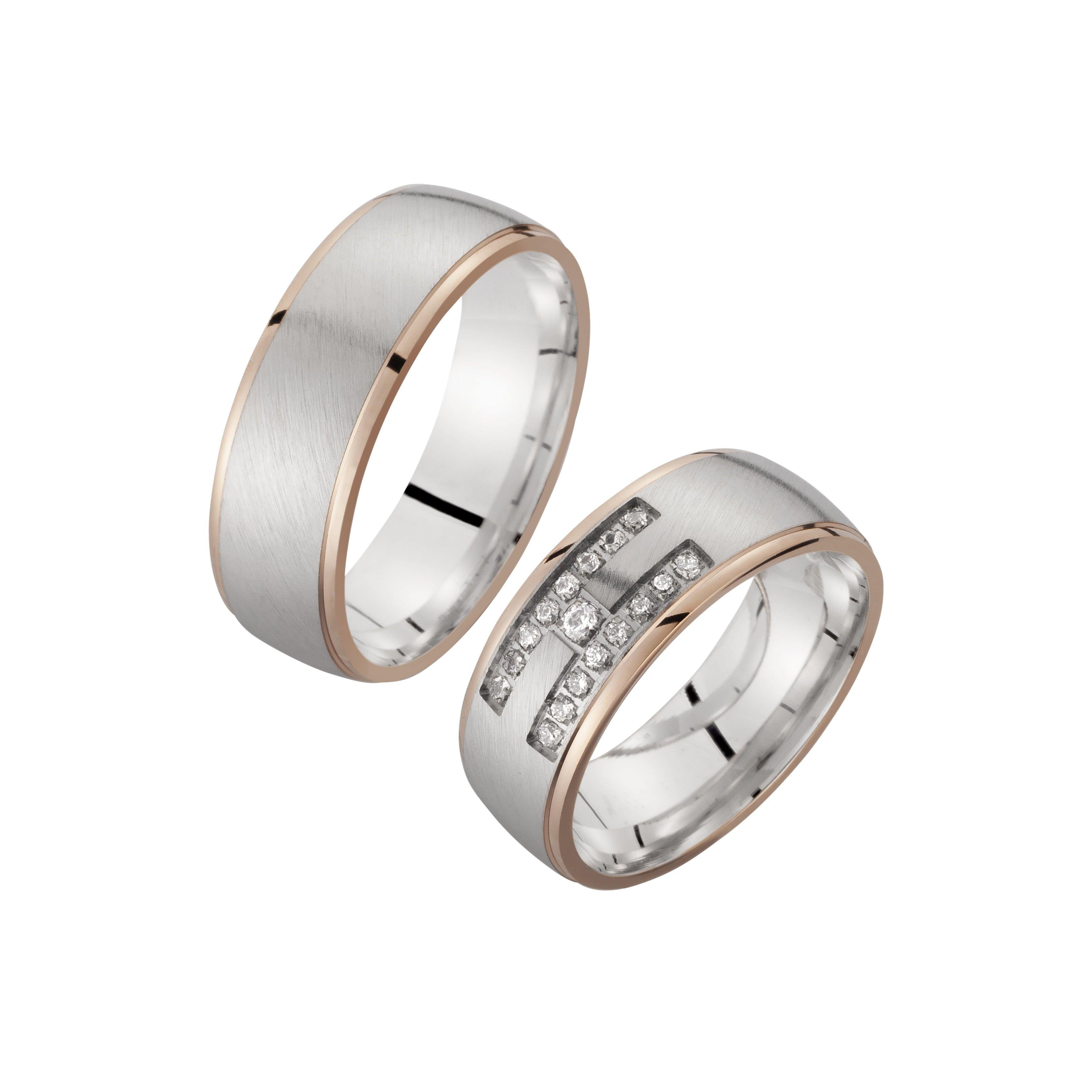 Trauring zweifarbig Weißgold/ Rotgold mit Brillanten - Mcollection Aachen