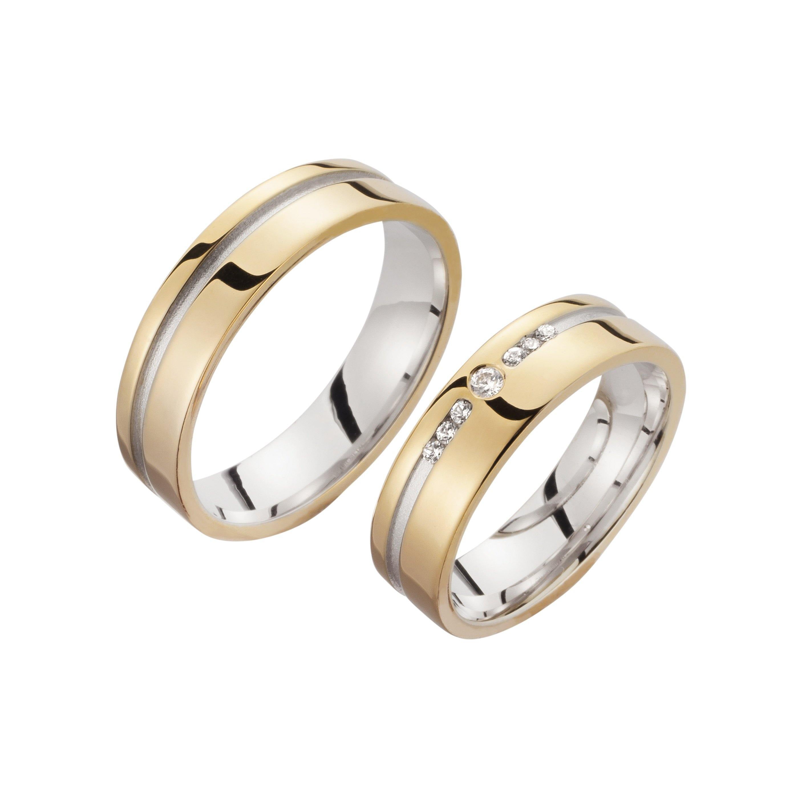 Trauring zweifarbig Weißgold/ Gelbgold mit Brillanten - Mcollection Aachen
