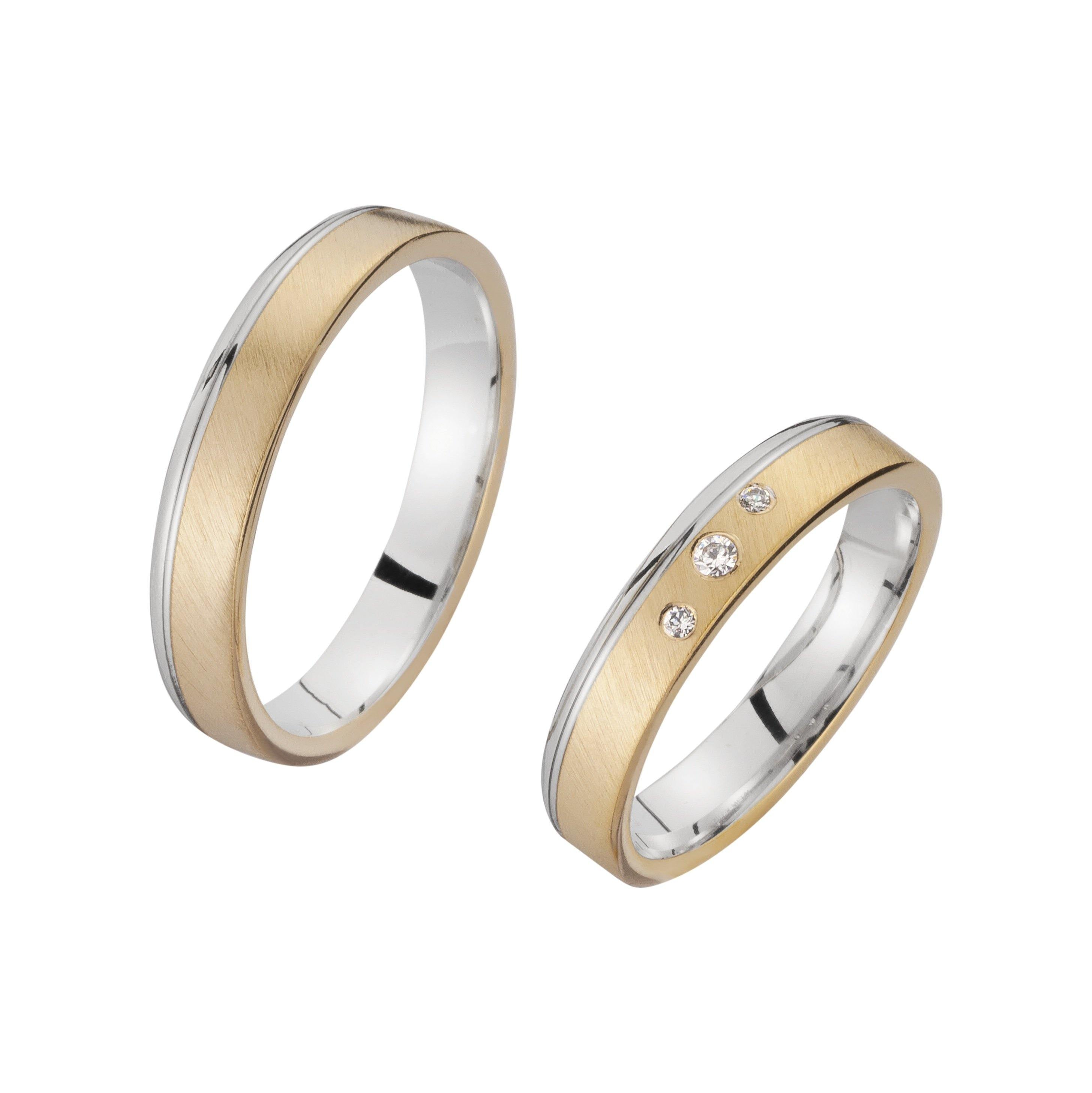 Trauring zweifarbig Weißgold/ Gelbgold mit Brillanten - Mcollection Aachen