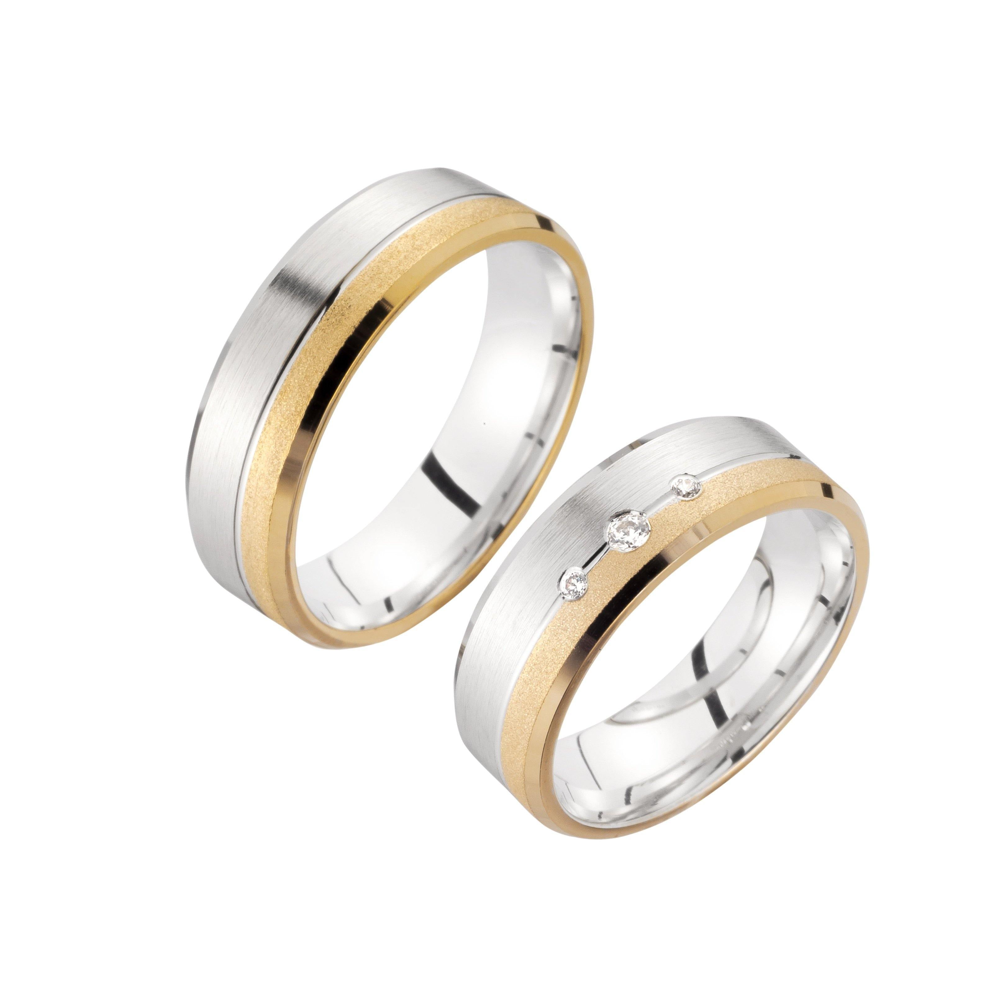 Trauring zweifarbig Weißgold/ Gelbgold mit Brillanten - Mcollection Aachen