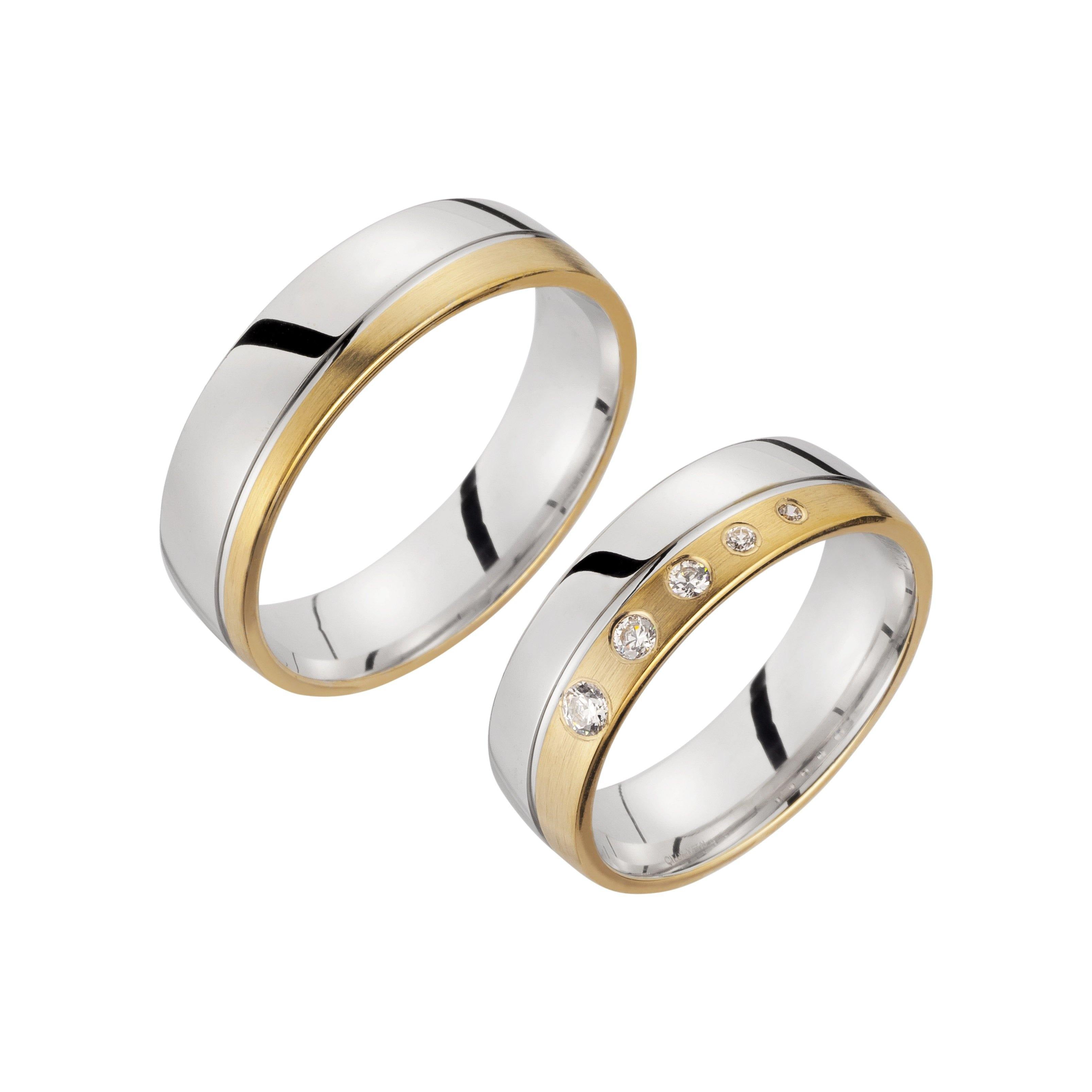 Trauring zweifarbig Weißgold/ Gelbgold mit Brillanten - Mcollection Aachen
