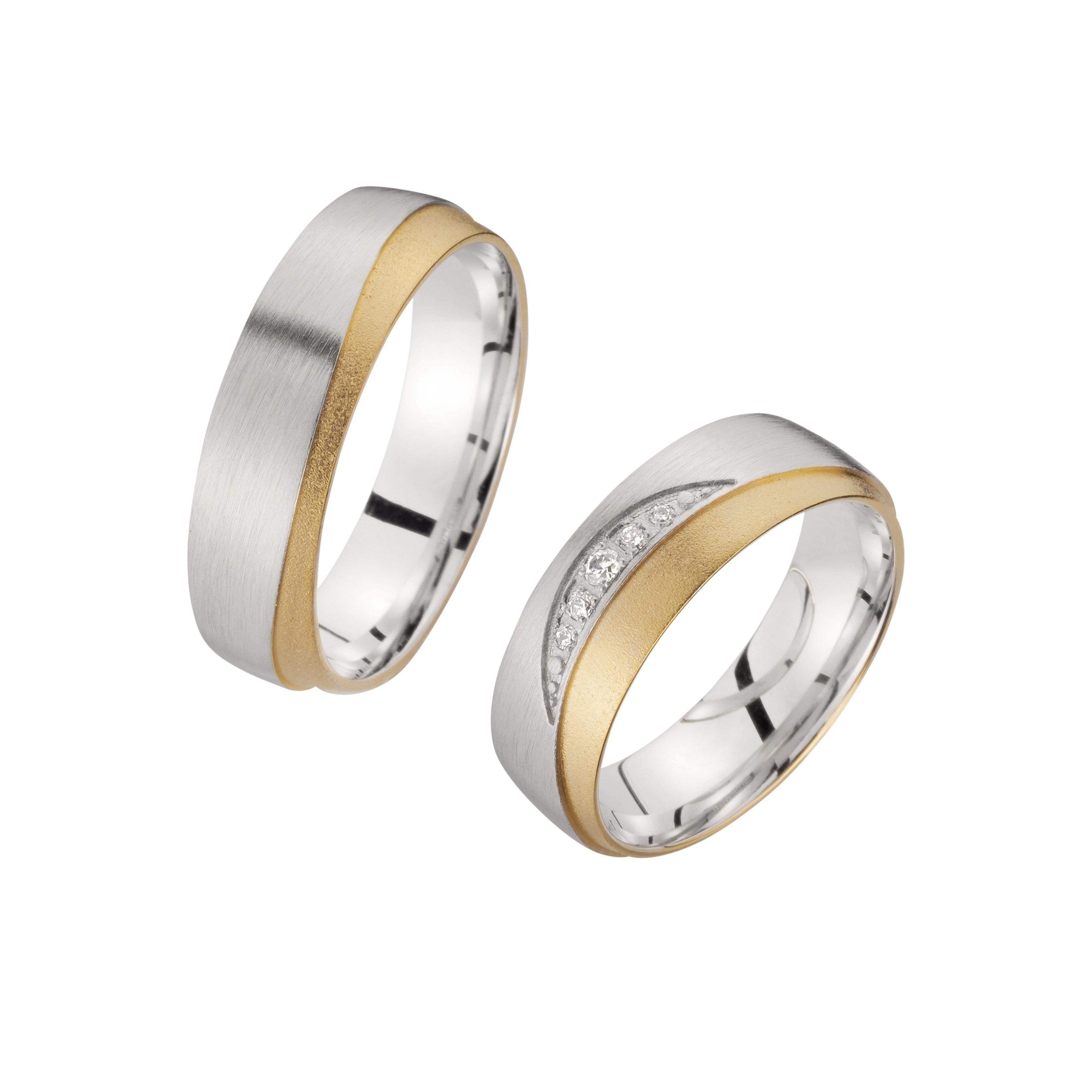 Trauring zweifarbig Weißgold/ Gelbgold mit Brillanten - Mcollection Aachen