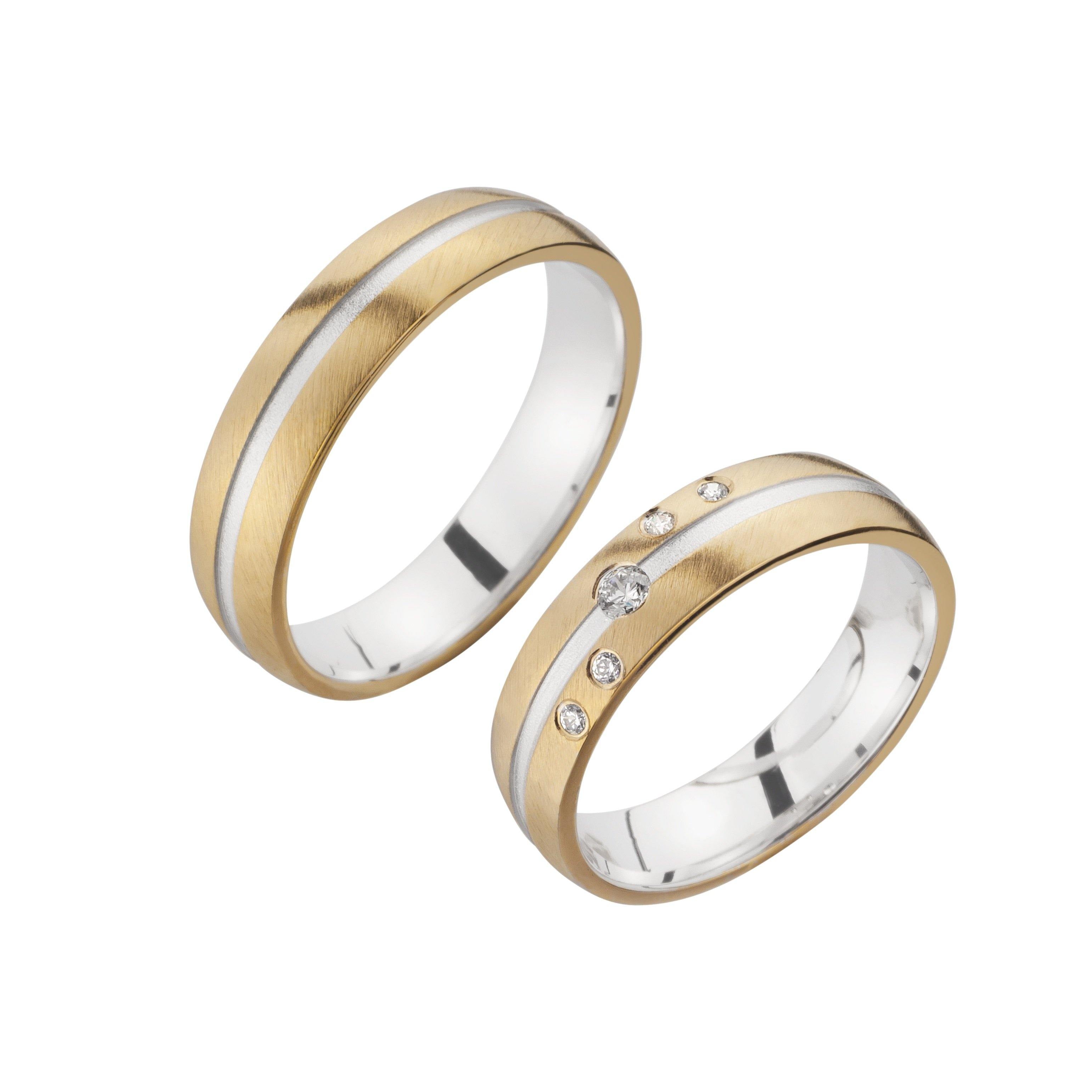 Trauring zweifarbig Gelbgold/ Weißgold mit Brillanten - Mcollection Aachen