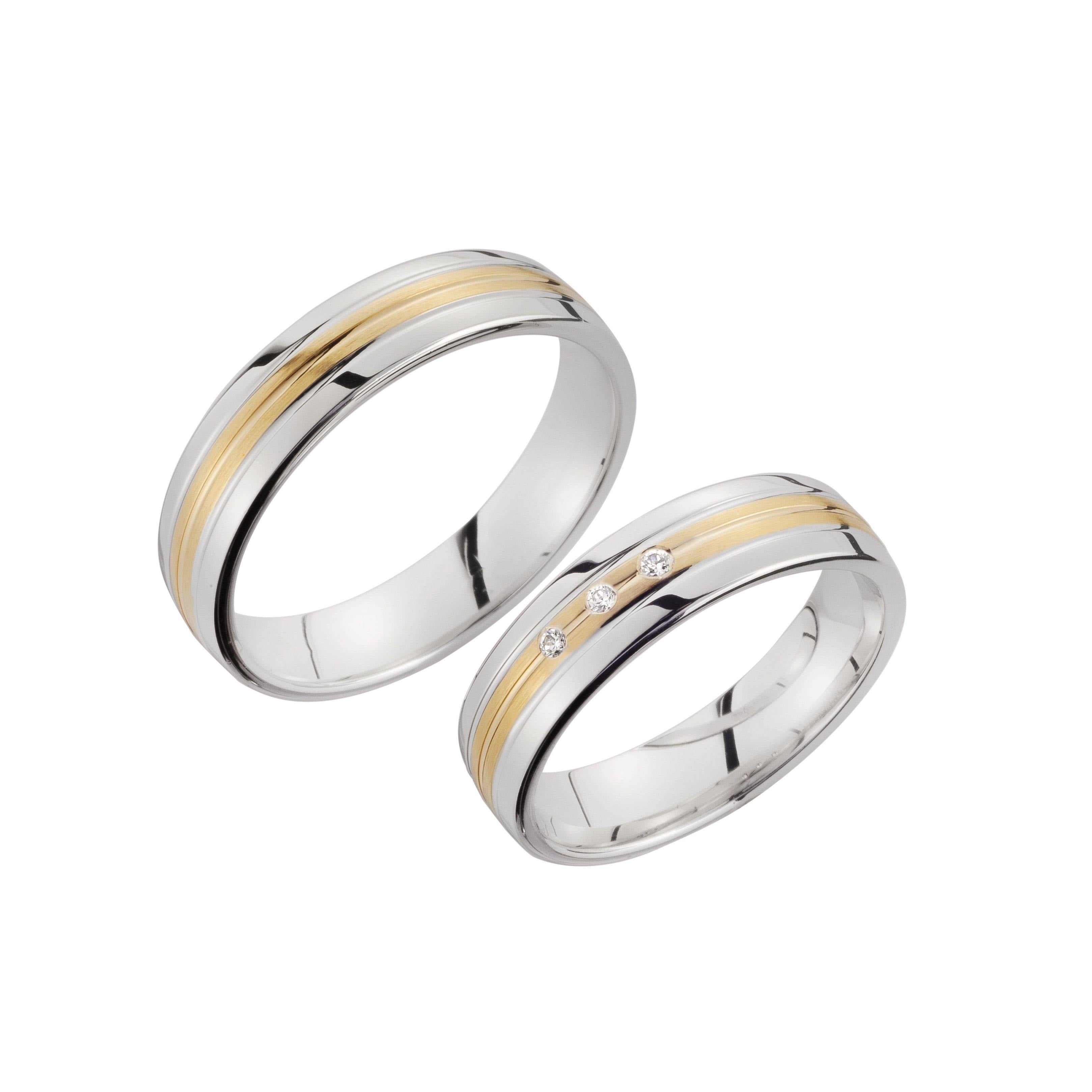 Trauring zweifarbig Weißgold/ Gelbgold mit Brillanten - Mcollection Aachen