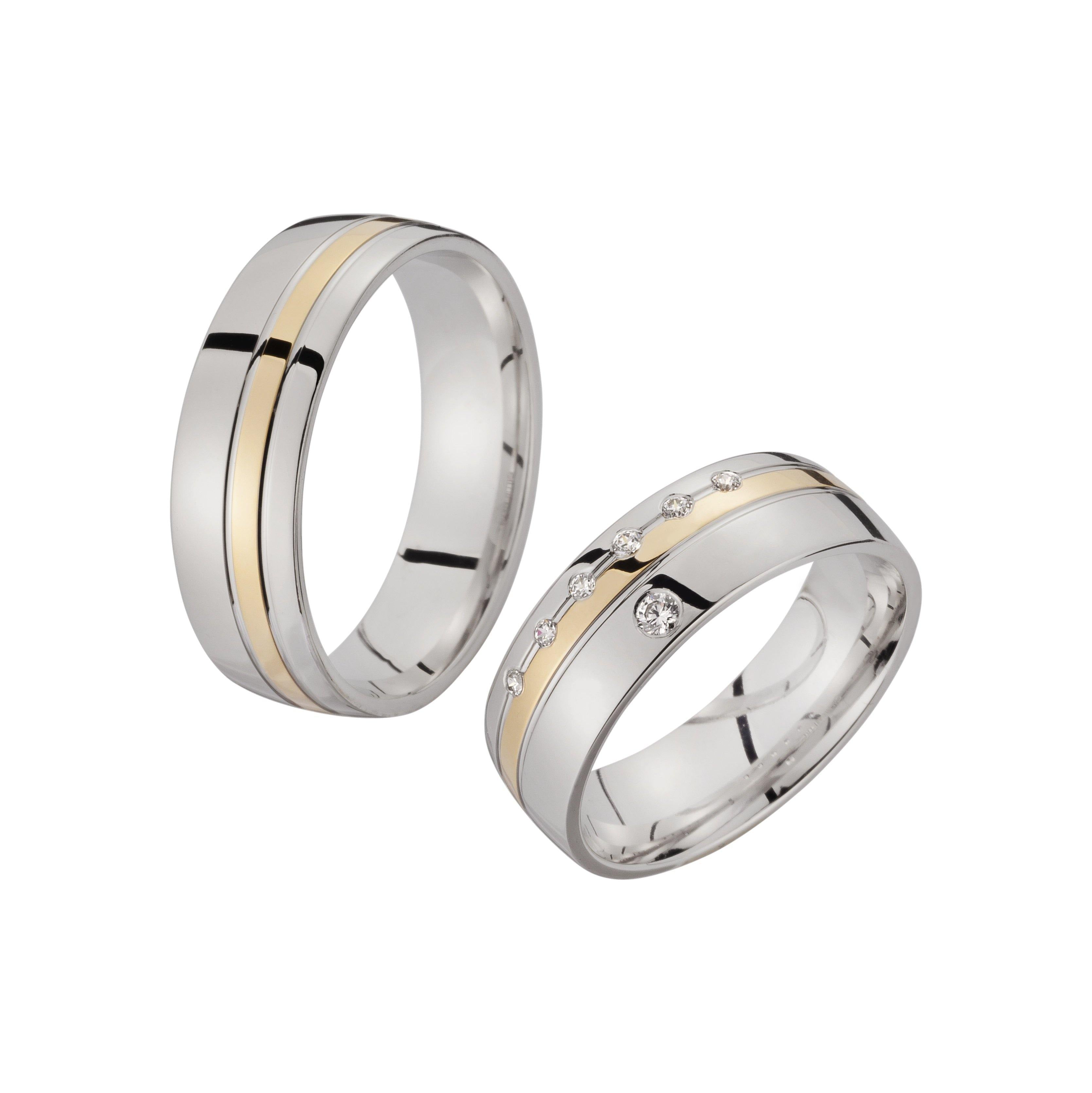 Trauring zweifarbig Weißgold/ Gelbgold mit Brillanten - Mcollection Aachen