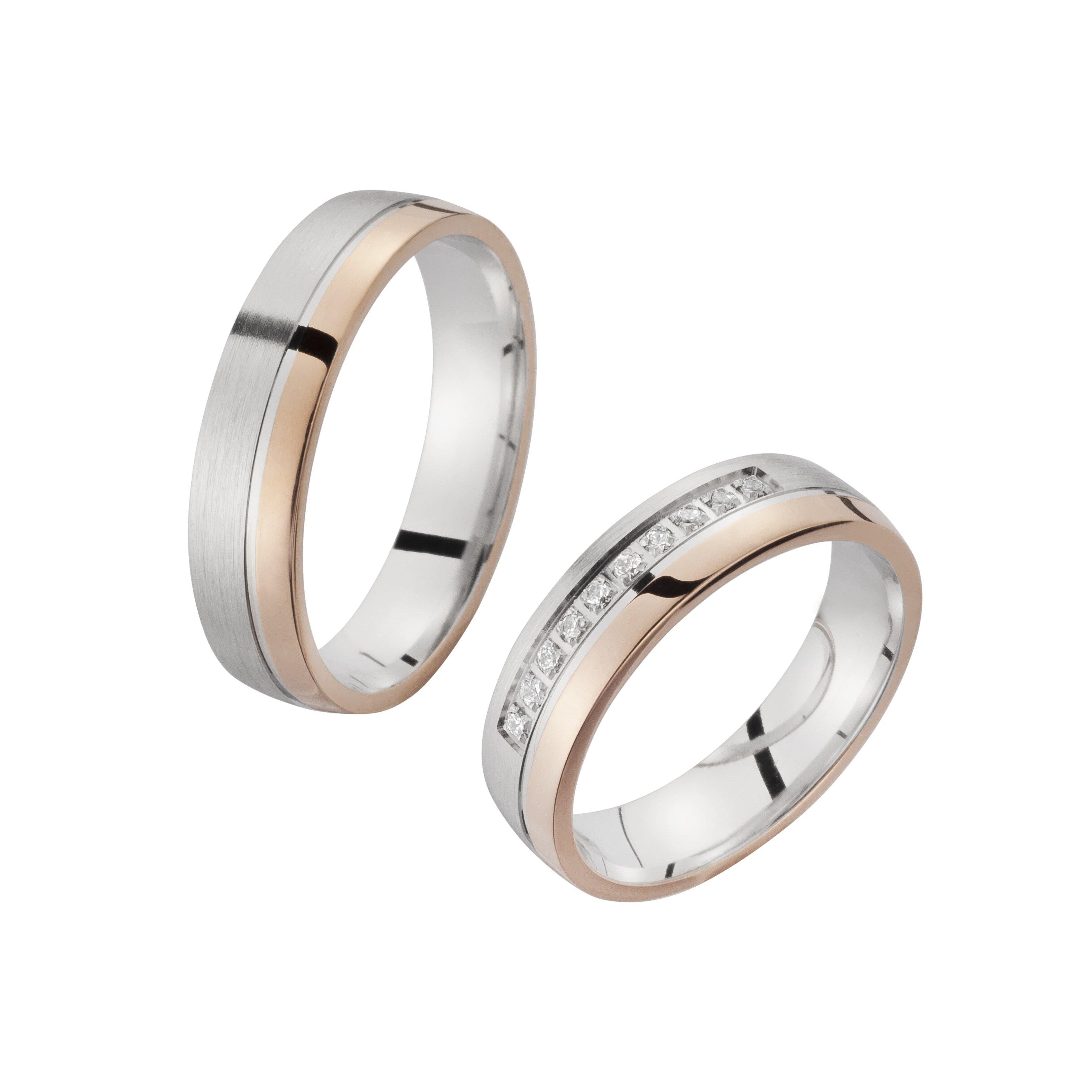 Trauring zweifarbig Weißgold/ Rotgold mit Brillanten - Mcollection Aachen