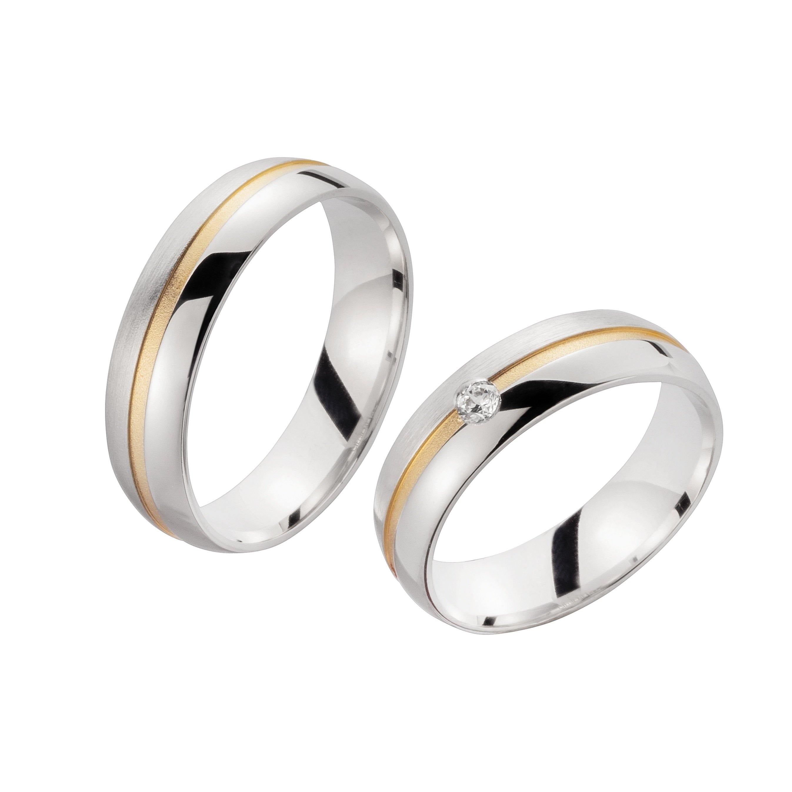 Trauring zweifarbig Weißgold/ Gelbgold mit Brillant - Mcollection Aachen